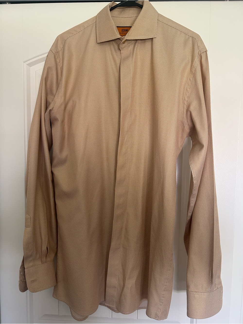 Steven Land Slim Fit Beige Textured Dress Shirt